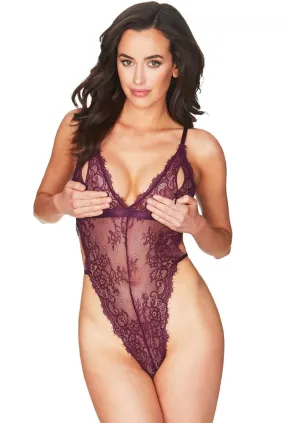 Plum Purple High Cut Lace Teddy