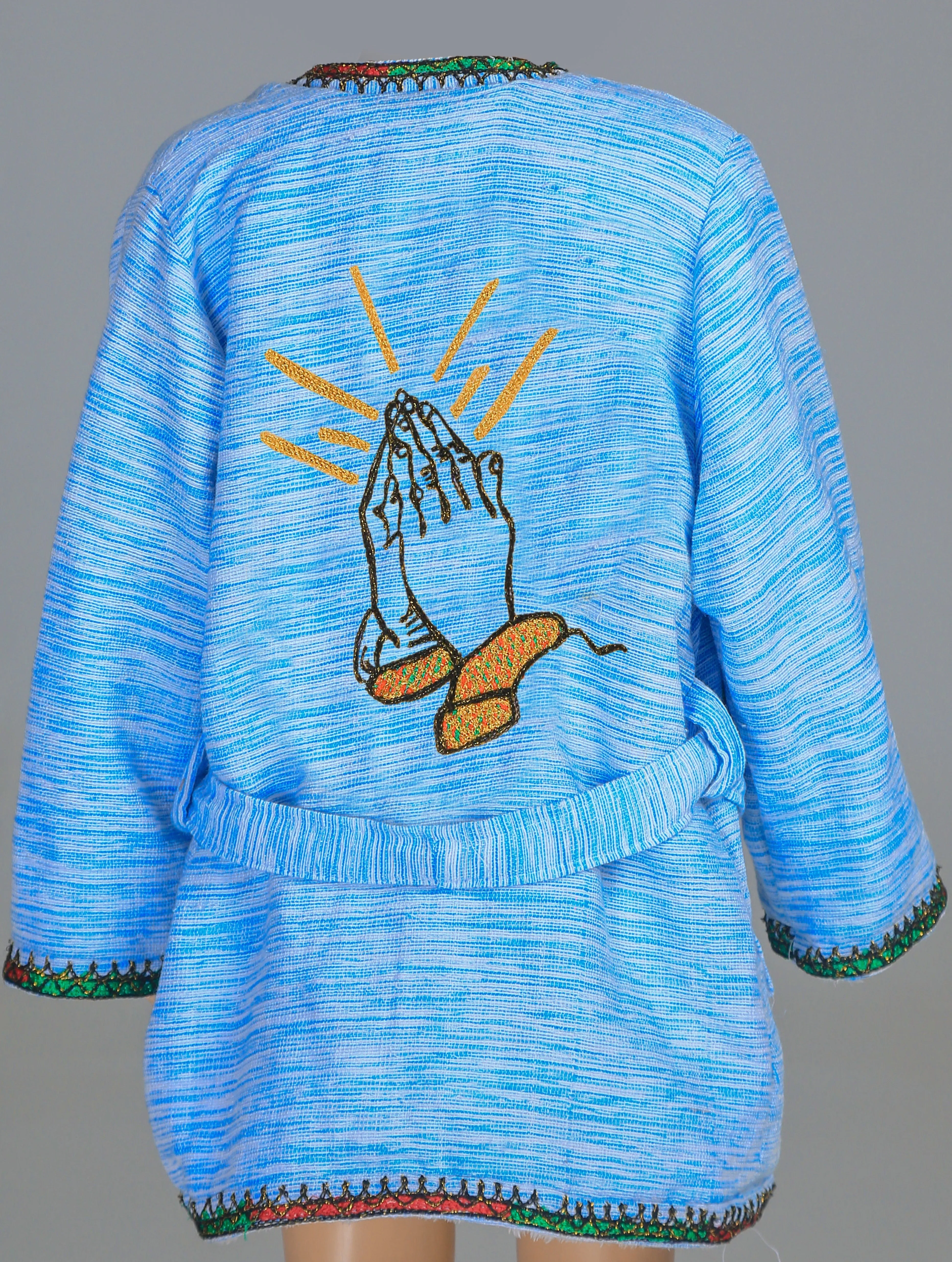 Short Collar Praying Hands Embroidery Handmade Cotten Night Robe