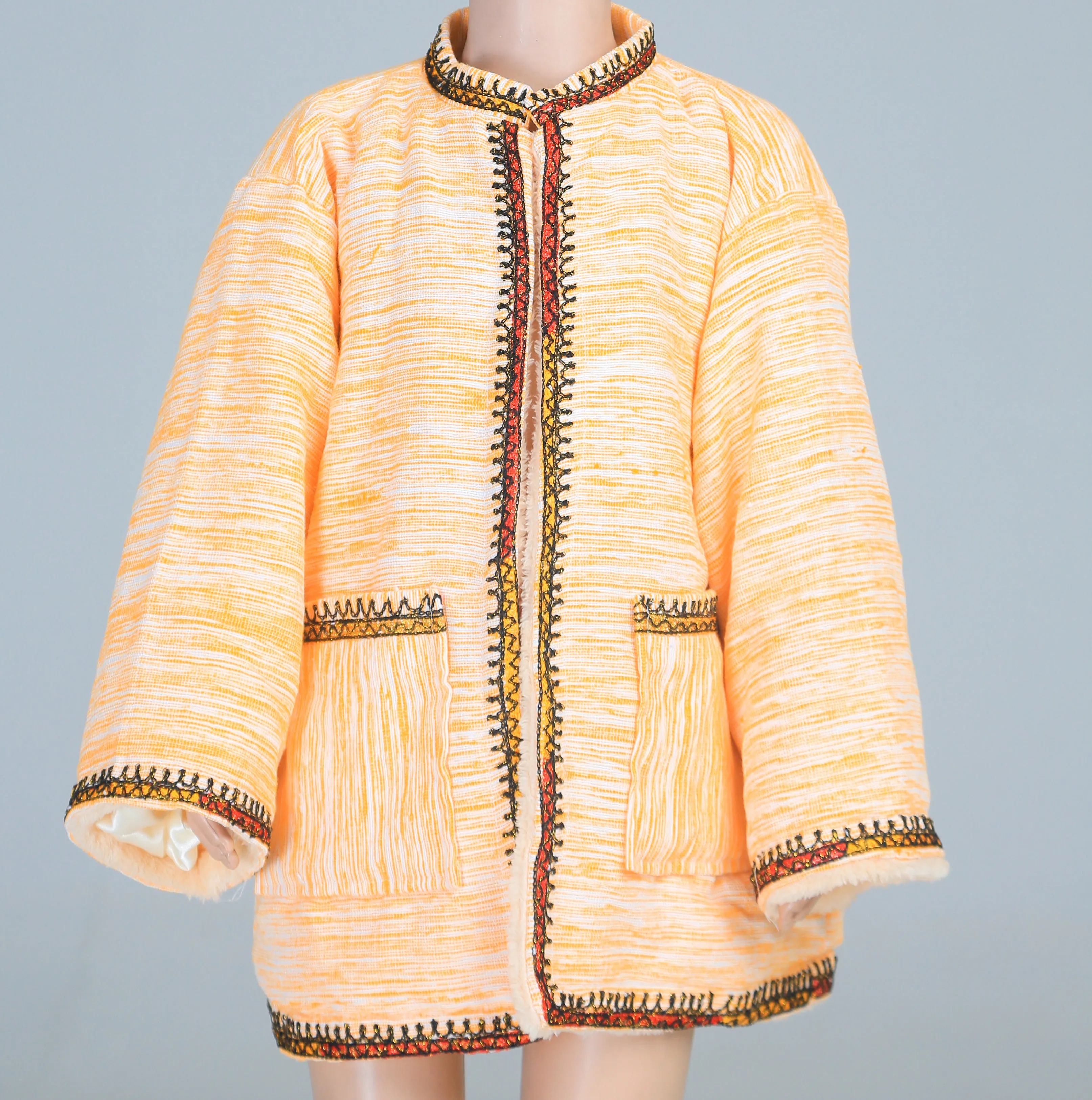 Short Collar Praying Hands Embroidery Handmade Cotten Night Robe