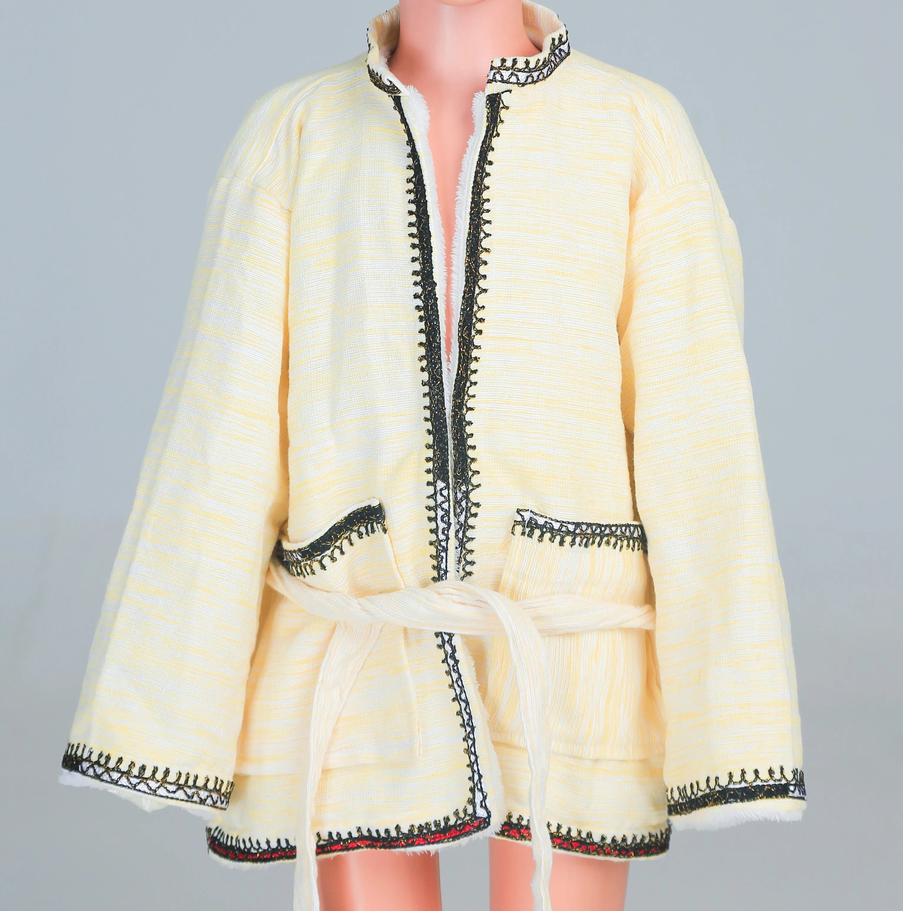 Short Collar Praying Hands Embroidery Handmade Cotten Night Robe
