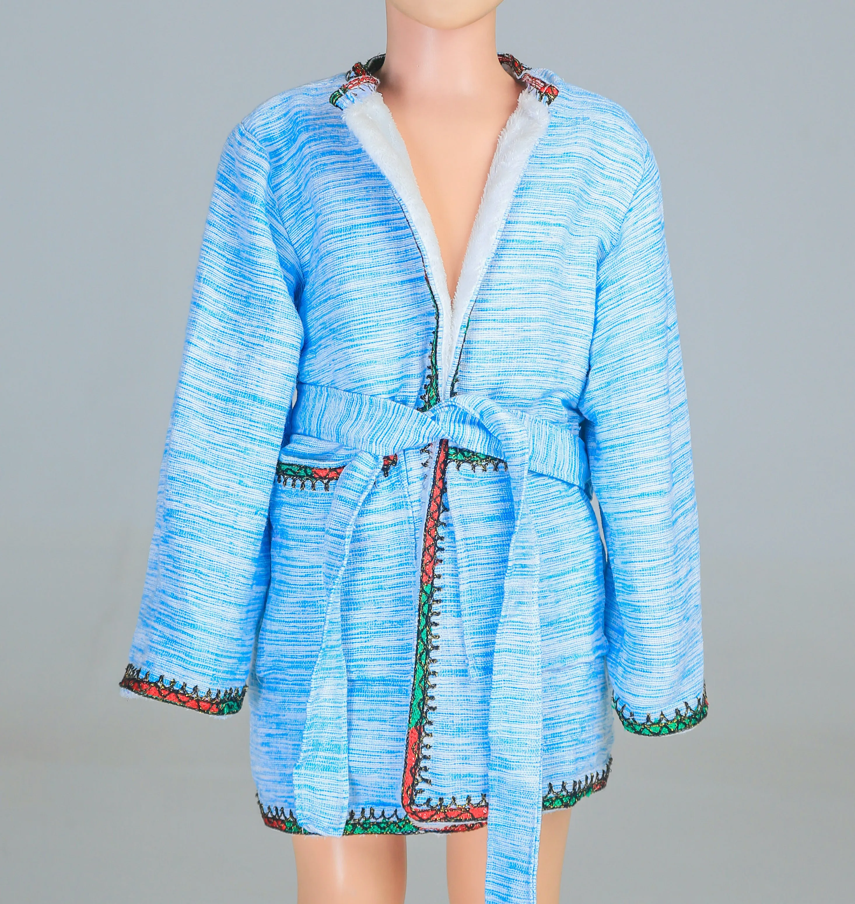 Short Collar Praying Hands Embroidery Handmade Cotten Night Robe