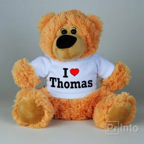 Soft brown Teddy Bear toy - I love Thomas