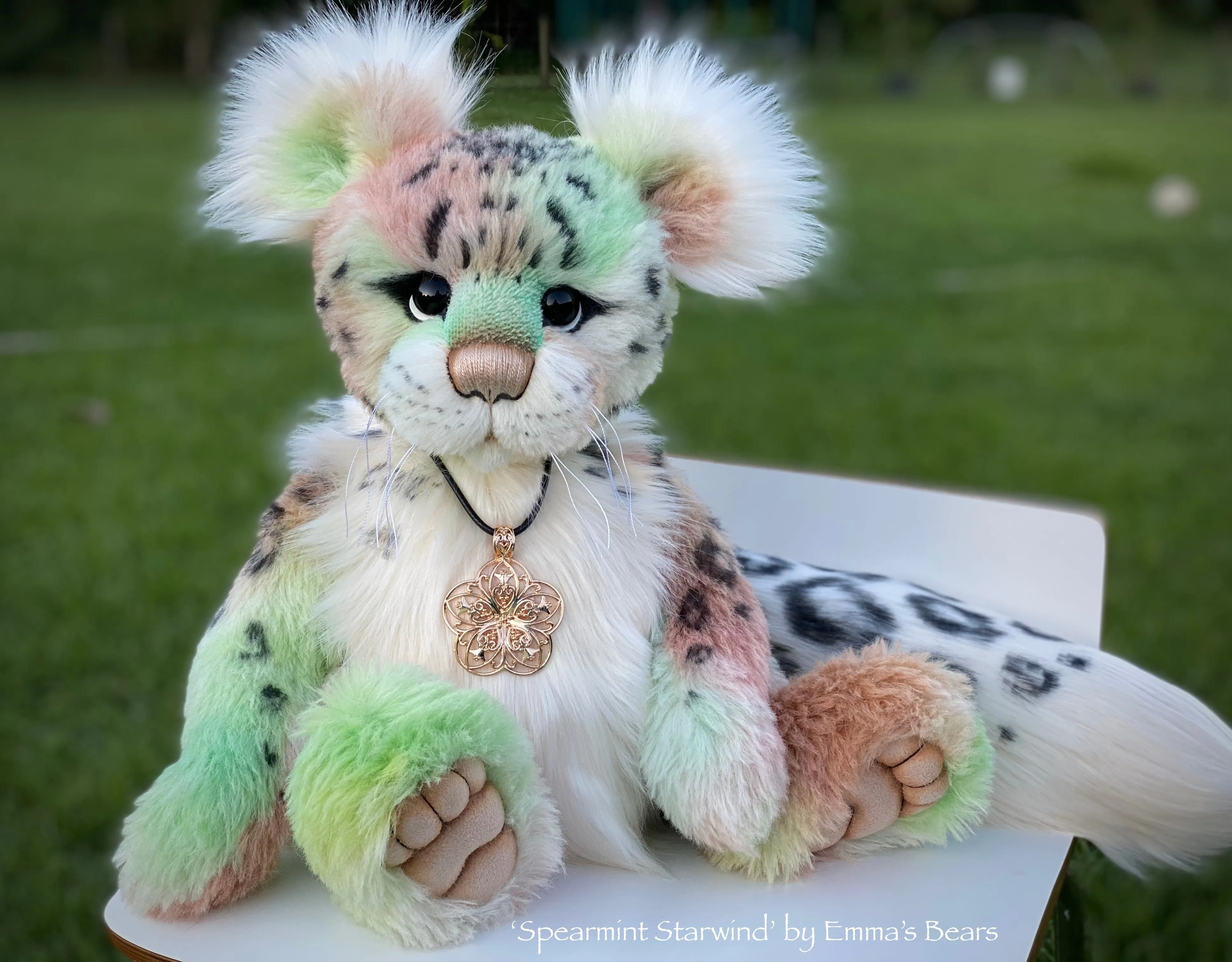 Spearmint Starwind - 18" Snow Leopard Teddy by Emma's Bears - OOAK