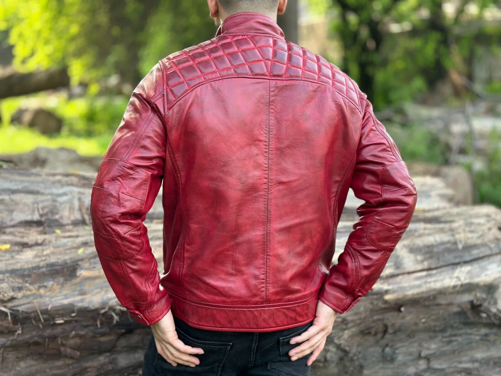 Stan Genuine Real Leather Jacket Men Red Biker Motorcycle
