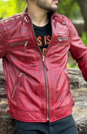 Stan Genuine Real Leather Jacket Men Red Biker Motorcycle