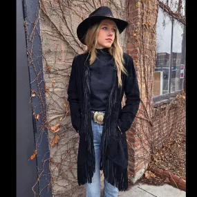 Suede Fringed Coat - Black - Scully - JSY2B