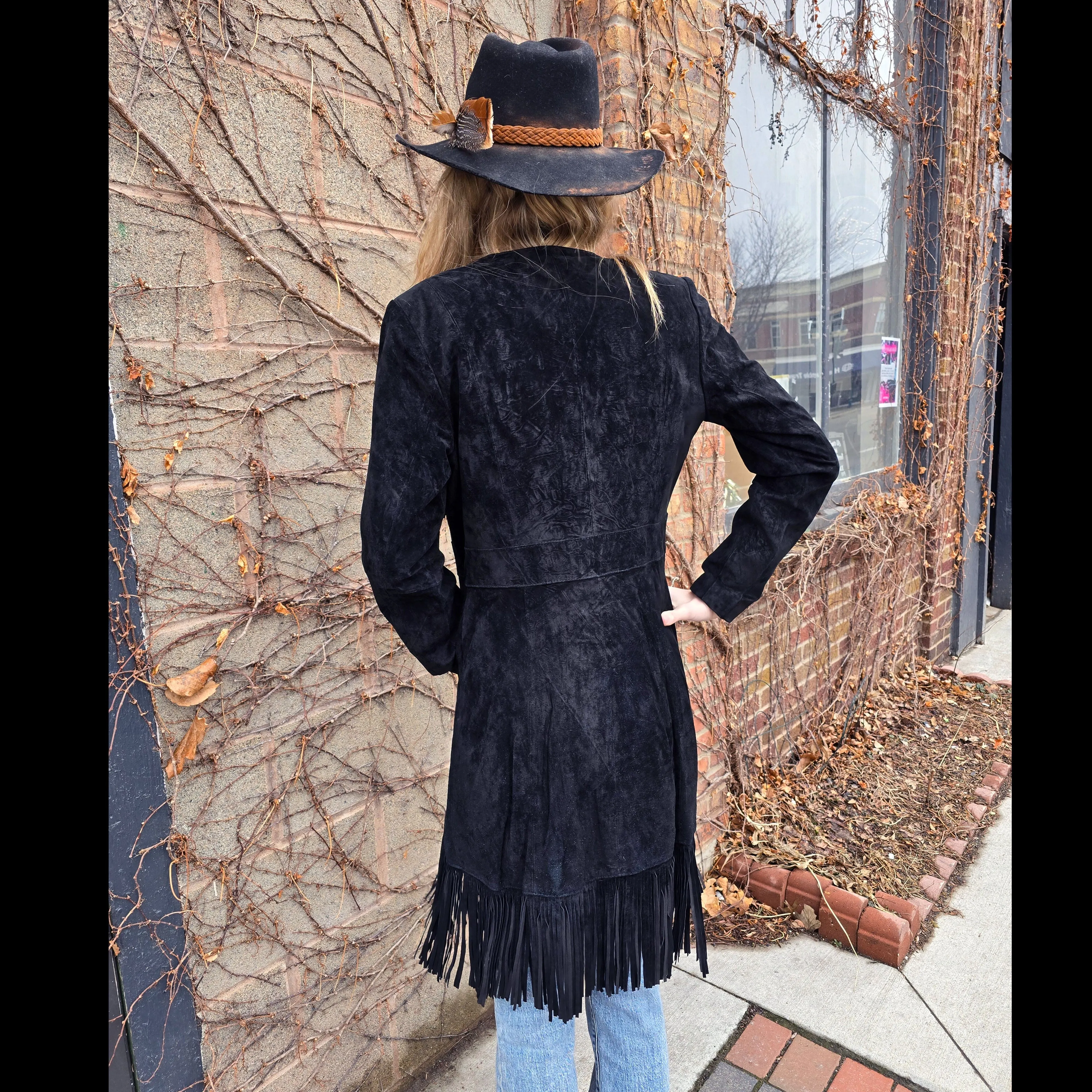 Suede Fringed Coat - Black - Scully - JSY2B