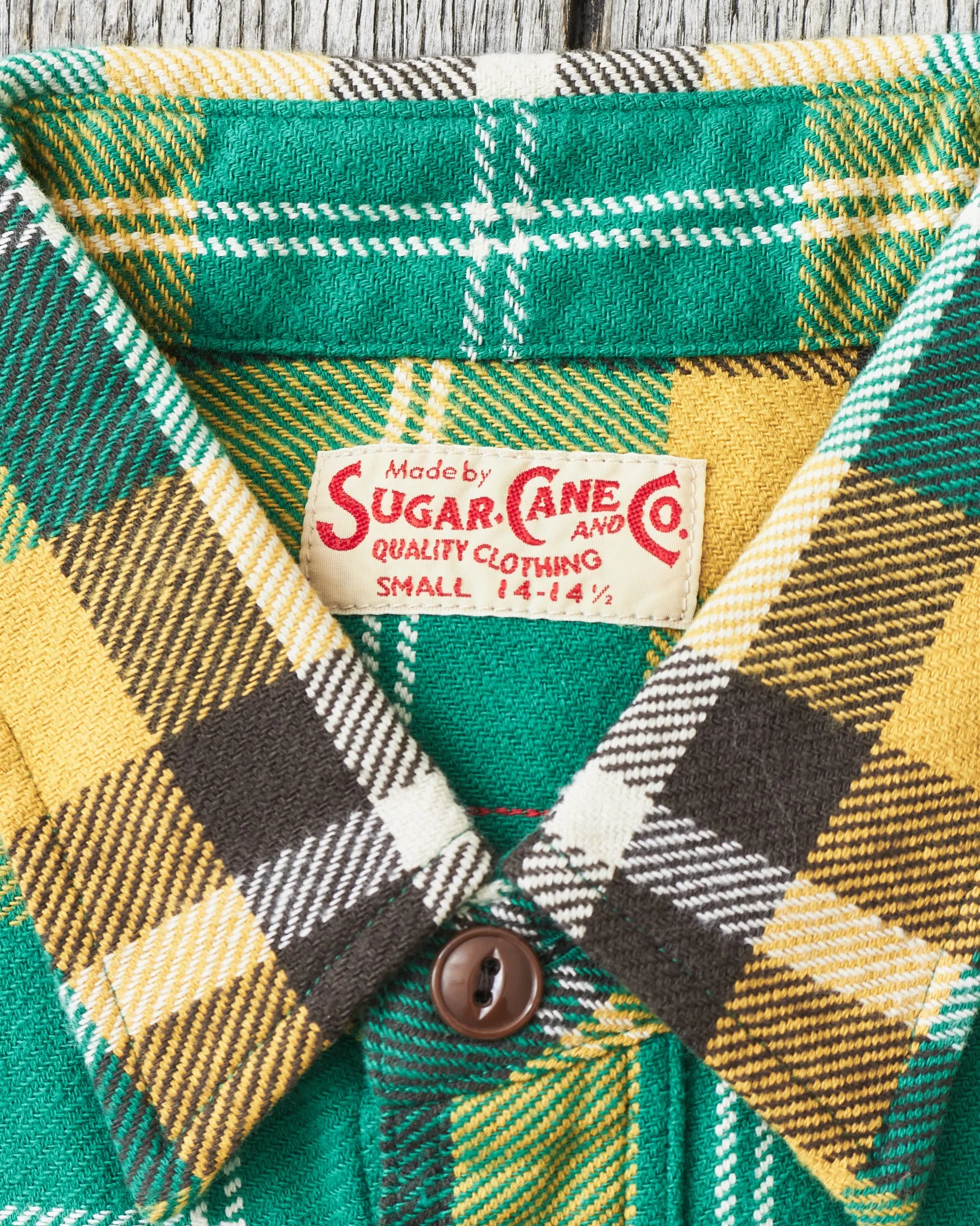 Sugar Cane & Co Twill Plaid Flannel Work Shirt Green SC29364