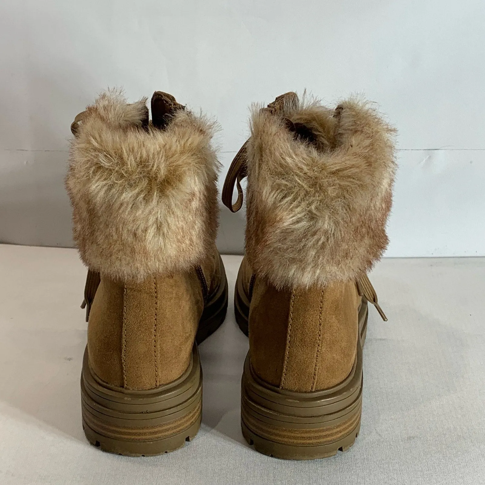 SUN STONE Women's Tan Orlaa Faux-Fur Cold Weather Lug Sole Boots SZ 8