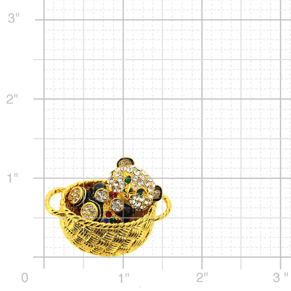 Teddy Bear In A Basket Pin Brooch