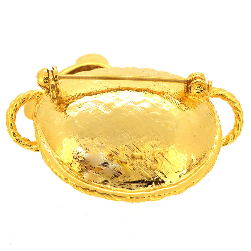 Teddy Bear In A Basket Pin Brooch