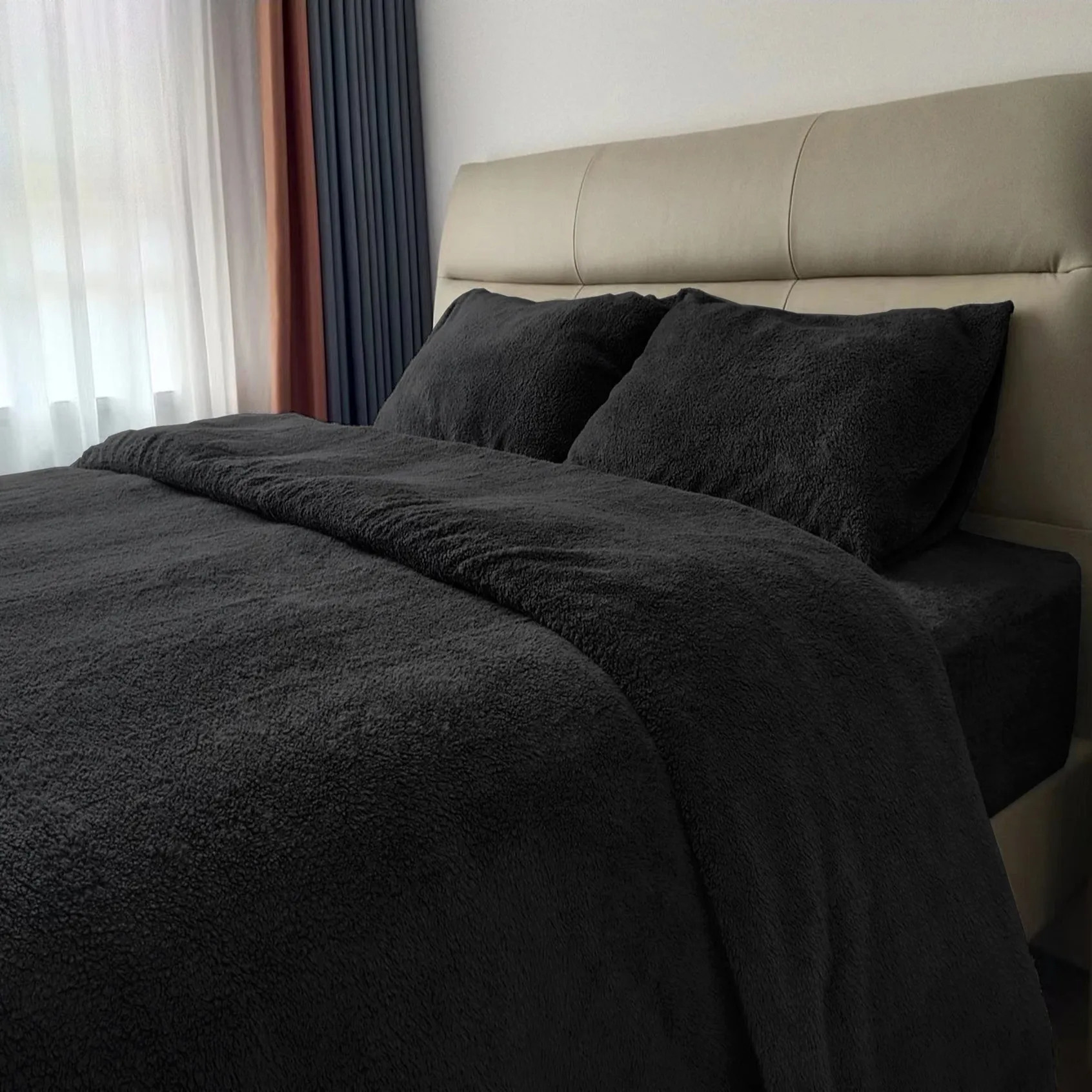 Teddy Fleece Duvet Cover And Pillowcase Set (Black)