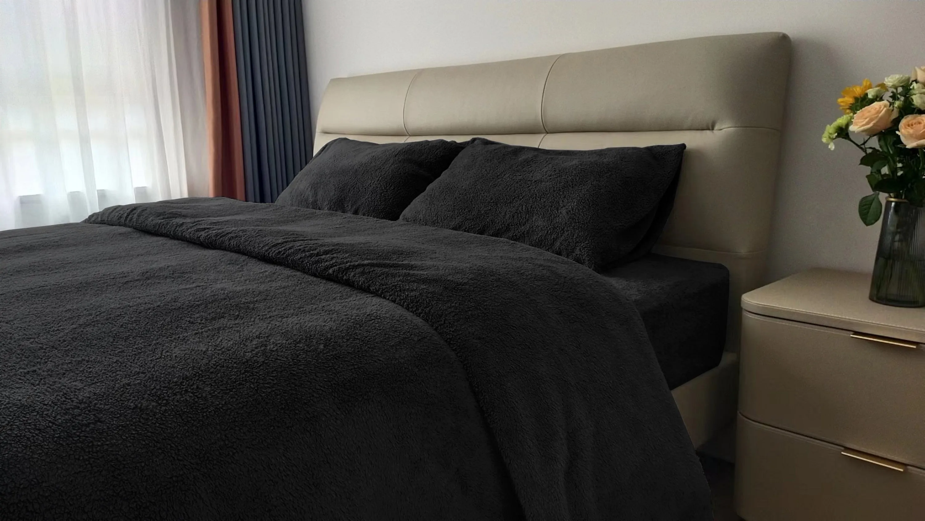 Teddy Fleece Duvet Cover And Pillowcase Set (Black)