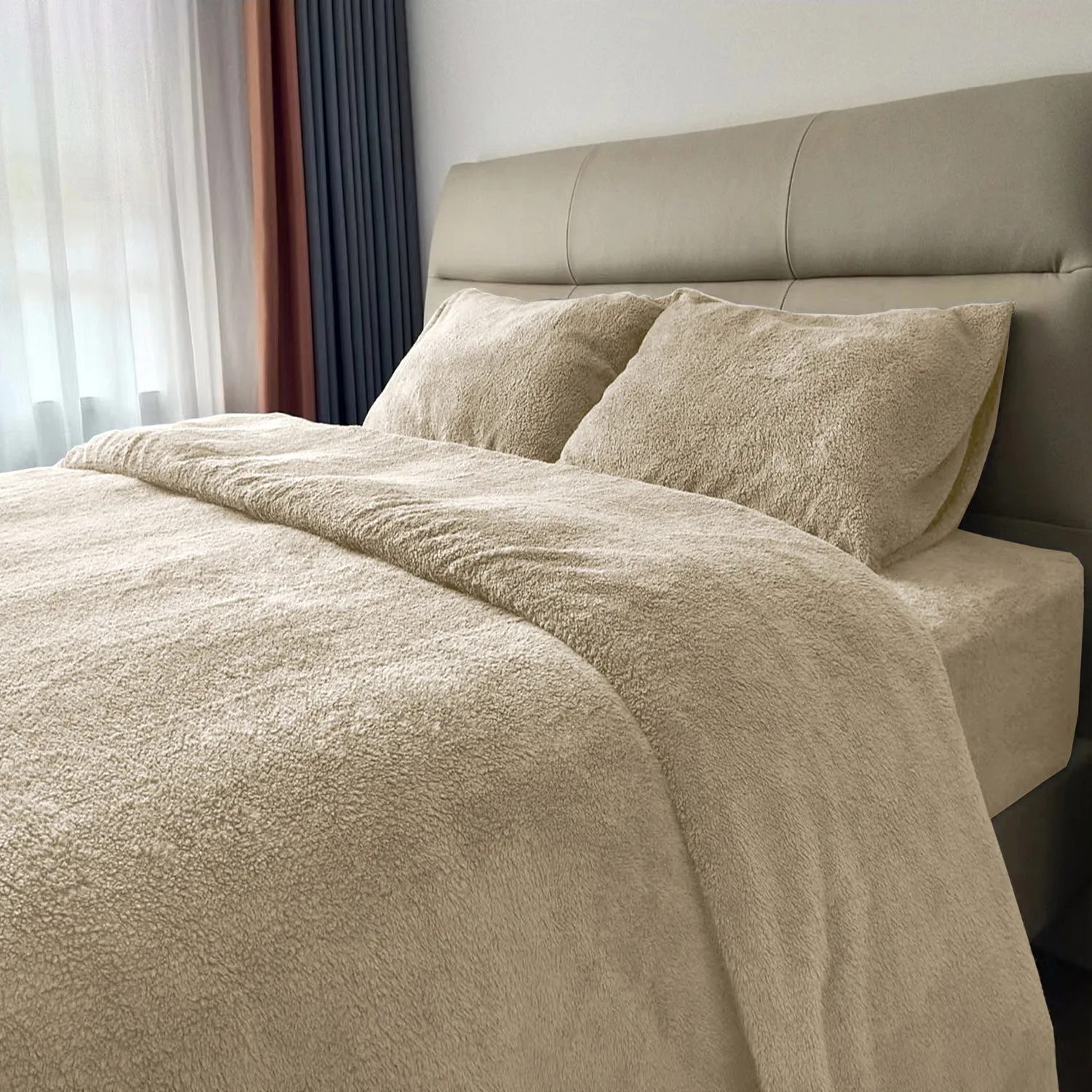 Teddy Fleece Duvet Cover And Pillowcase Set (Cream)