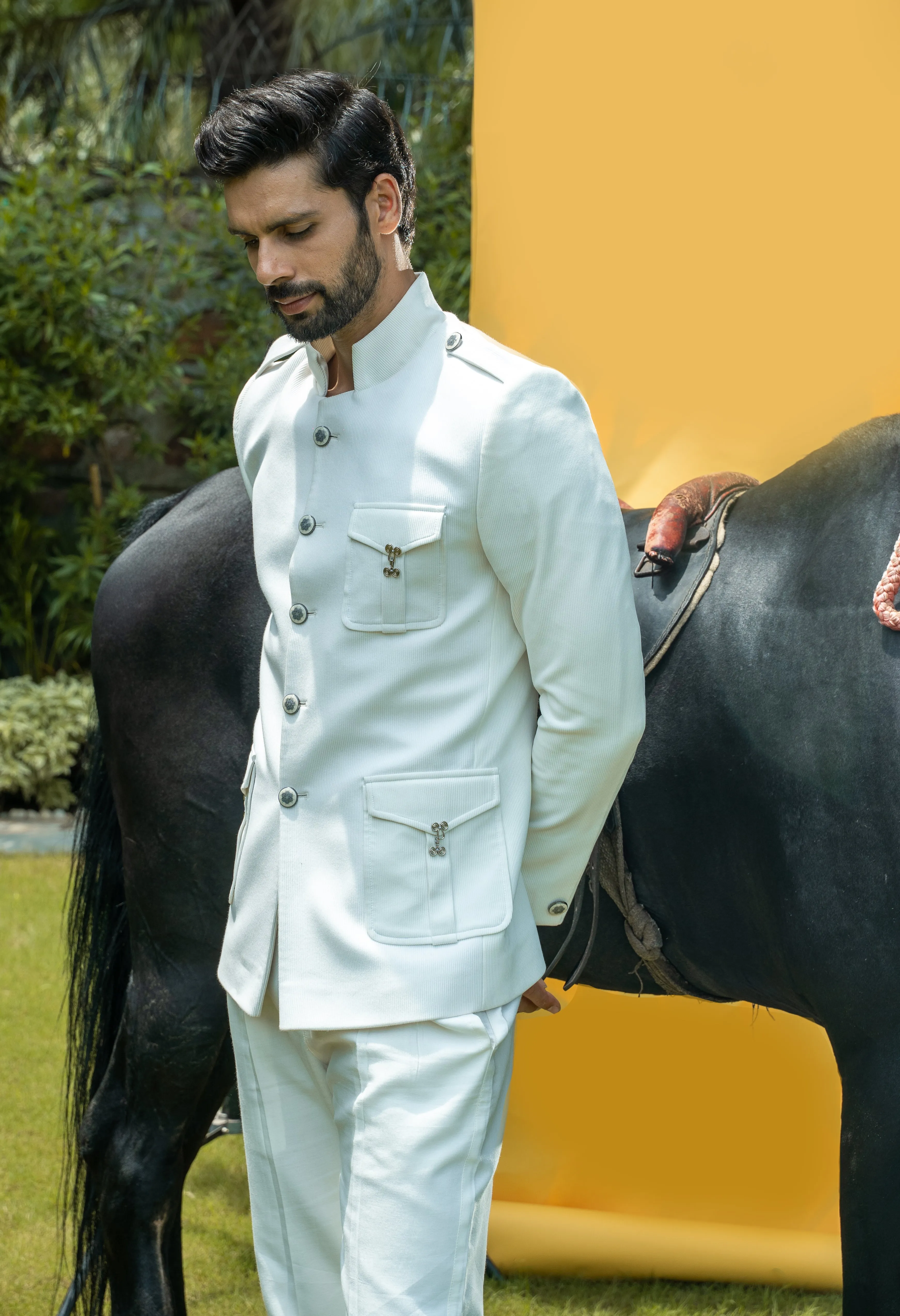 This ivory codroys three pocket jacket