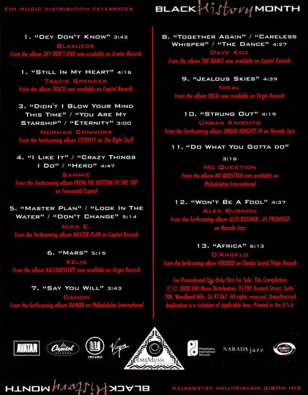 Various - Listen To Your Past…Hear Your Future. EMI Music Distribution Celebrates Black History Month (CD, Comp, Promo, Smplr) (M)