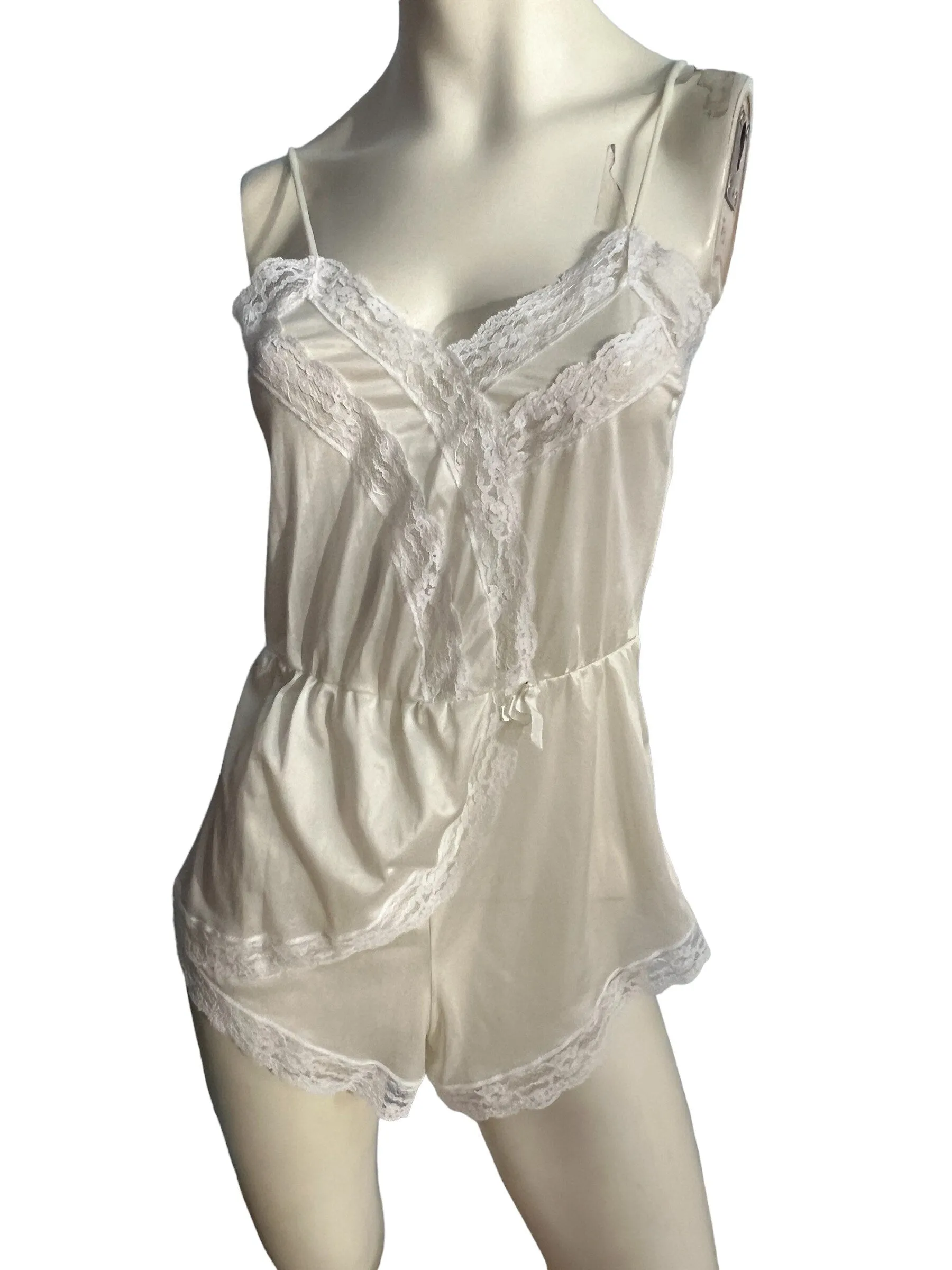 Vintage 70's white teddy lingerie M