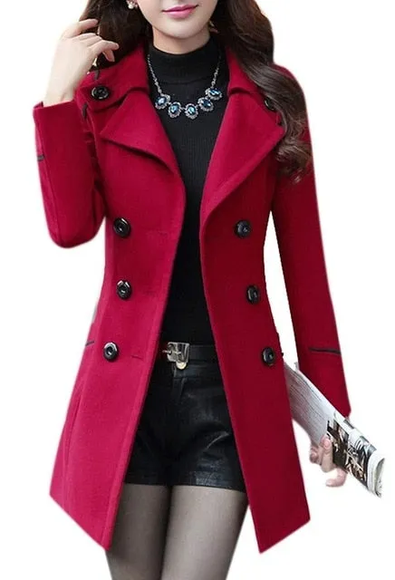 ZOGAA Autumn Winter Women's Woolen Long Trench Coat Elegant Solid Slim Fit Overcoat Jacket